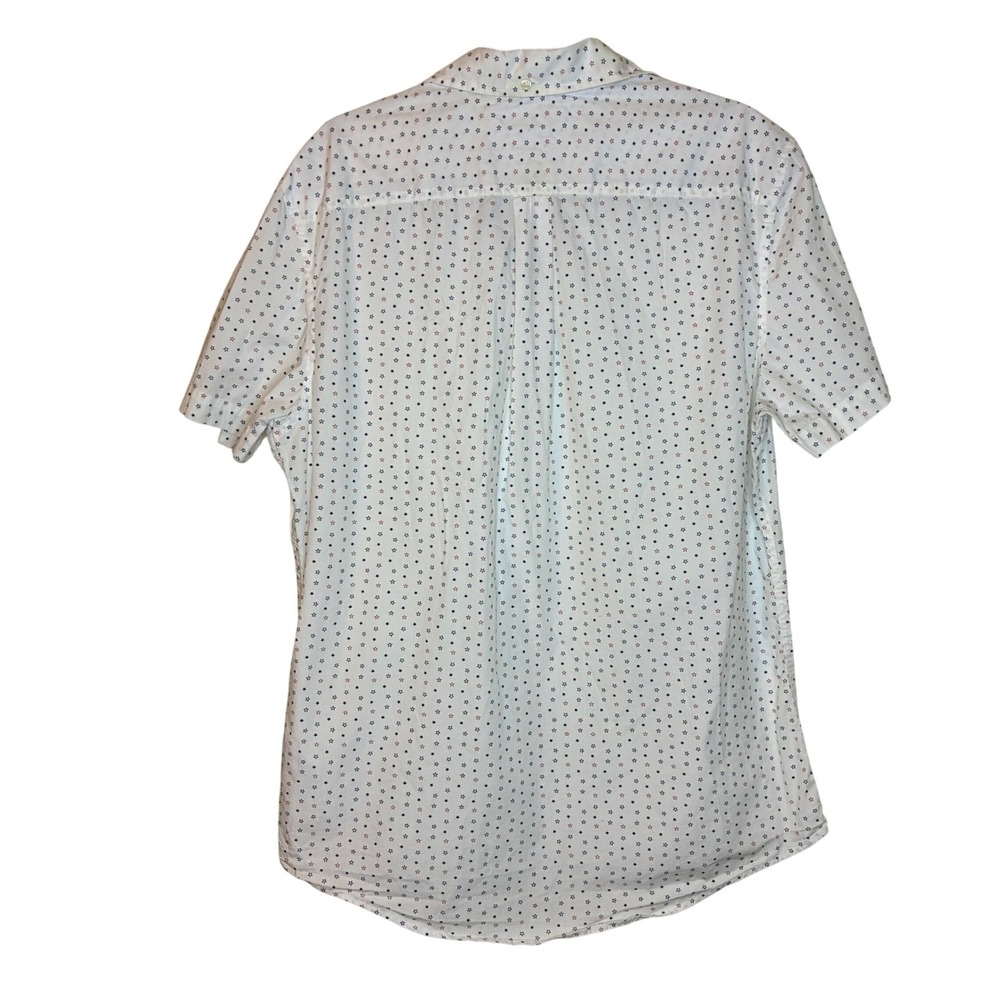 Tommy Hilfiger Button Down Shirt Star Print Short Sleeve L/G White 100% Cotton - Picture 6 of 9